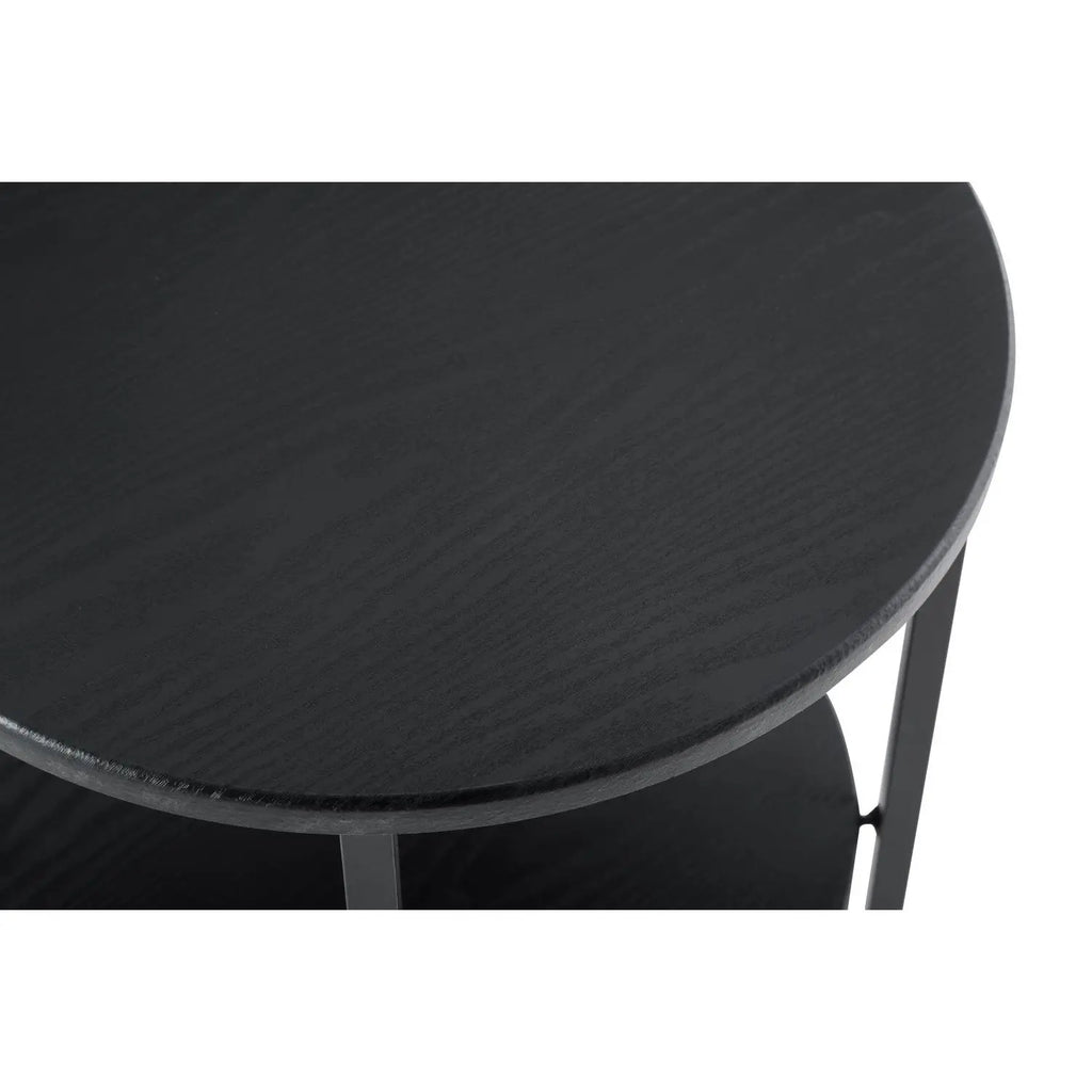 Modern Black 2 Tier End Table With Storage Shelf Metal Frame Wood Top Coffee Table For Living Room Bedroom Home Furniture