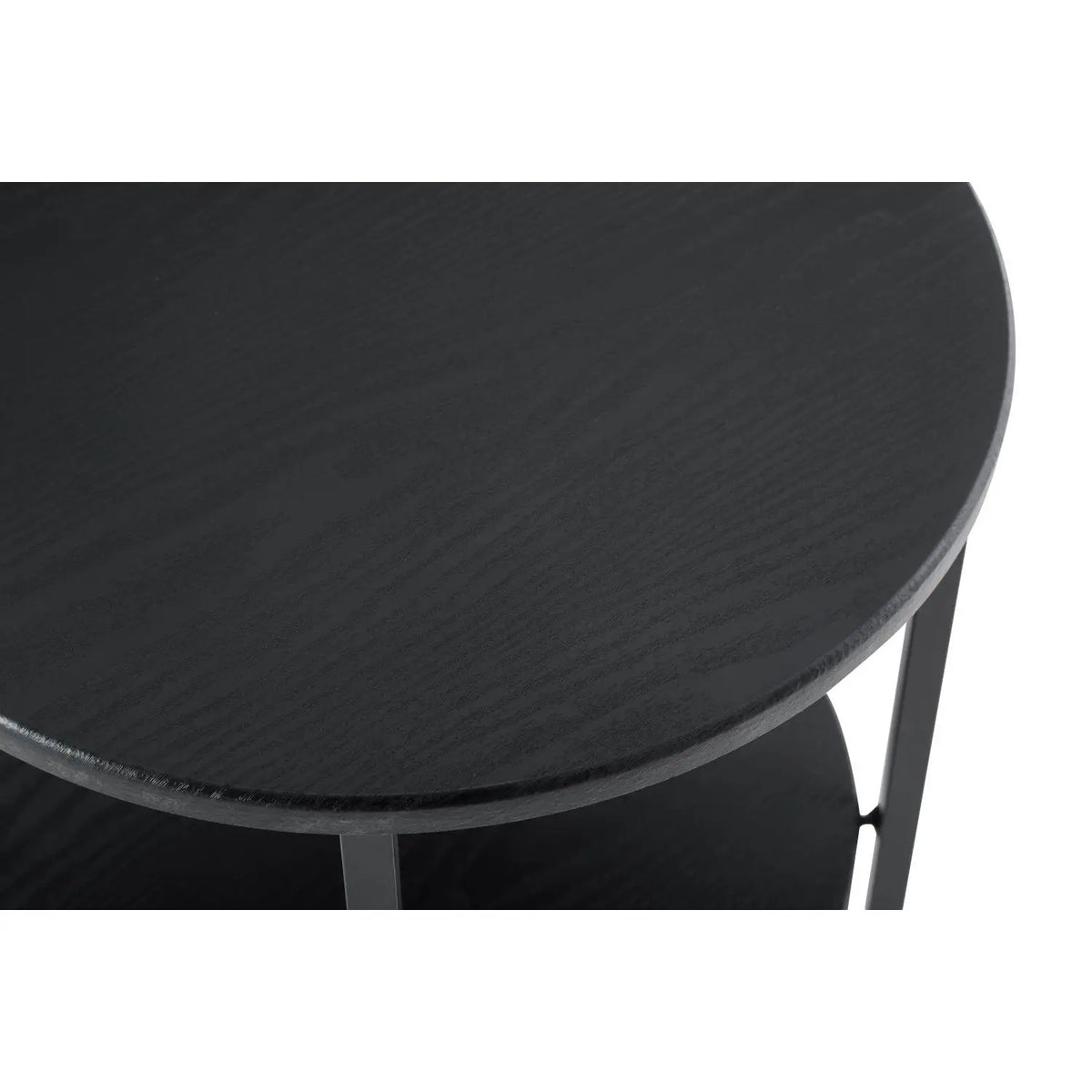 Modern Black 2 Tier End Table With Storage Shelf Metal Frame Wood Top Coffee Table For Living Room Bedroom Home Furniture