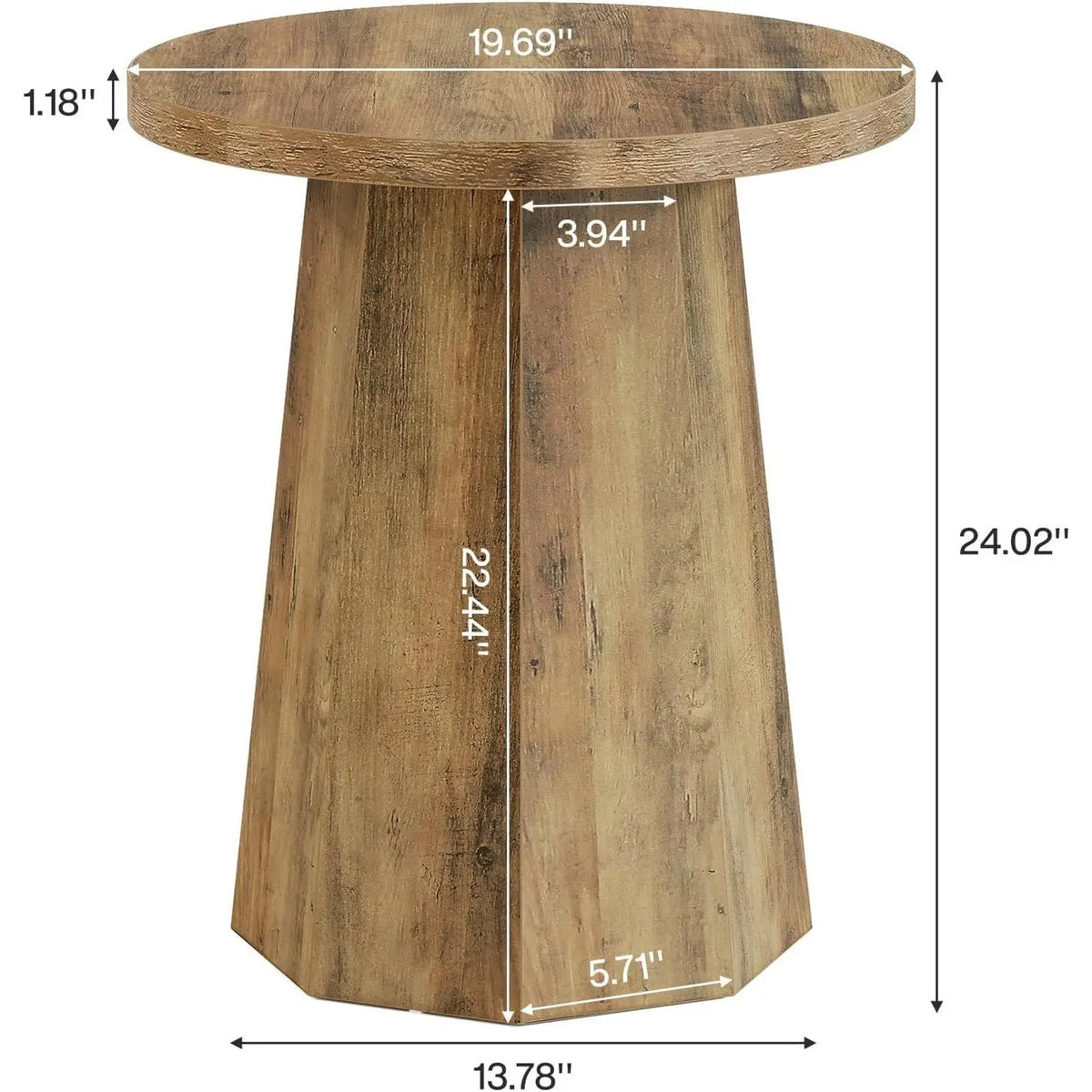 Round Wooden Couch Side Table with Octagonal Base As Nightstand or End Table