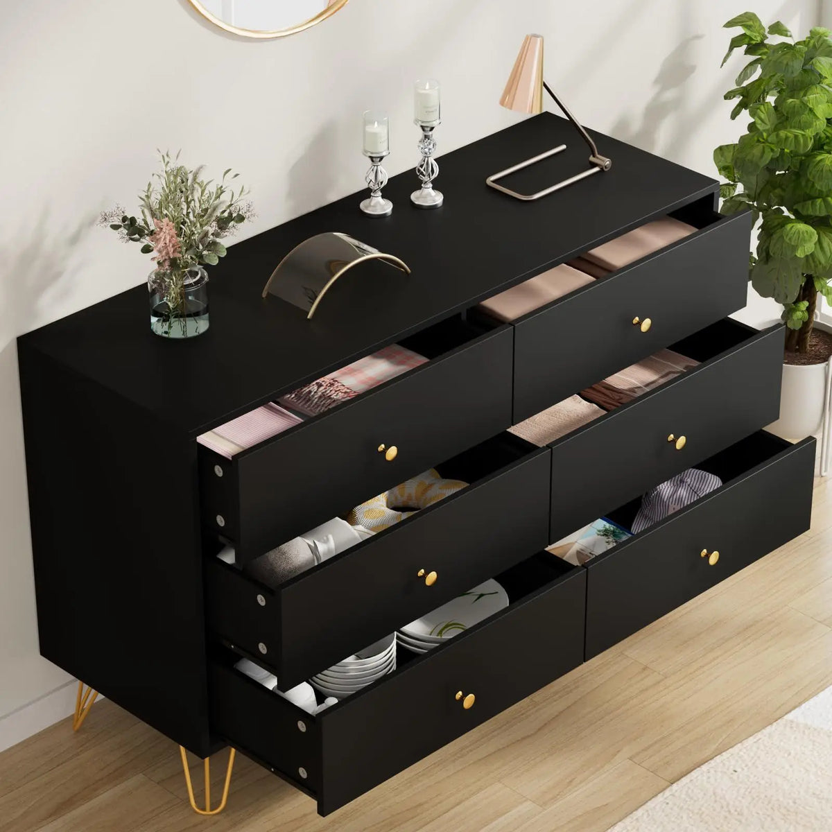 Hairpin Leg Six-Drawer Dresser