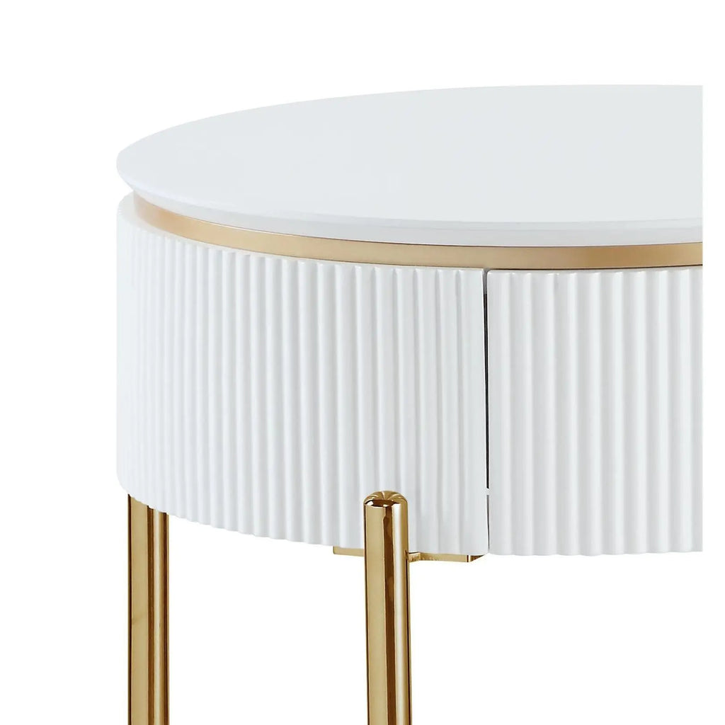 Daveigh White High Gloss Console Table with Gold Finish End Table