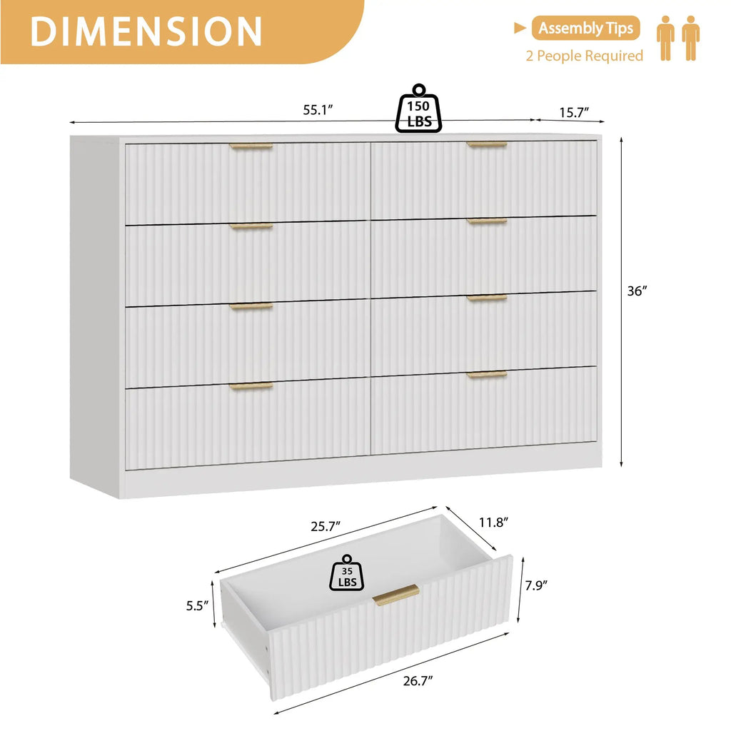 Plinth Fluted Eight-Drawer Dresser