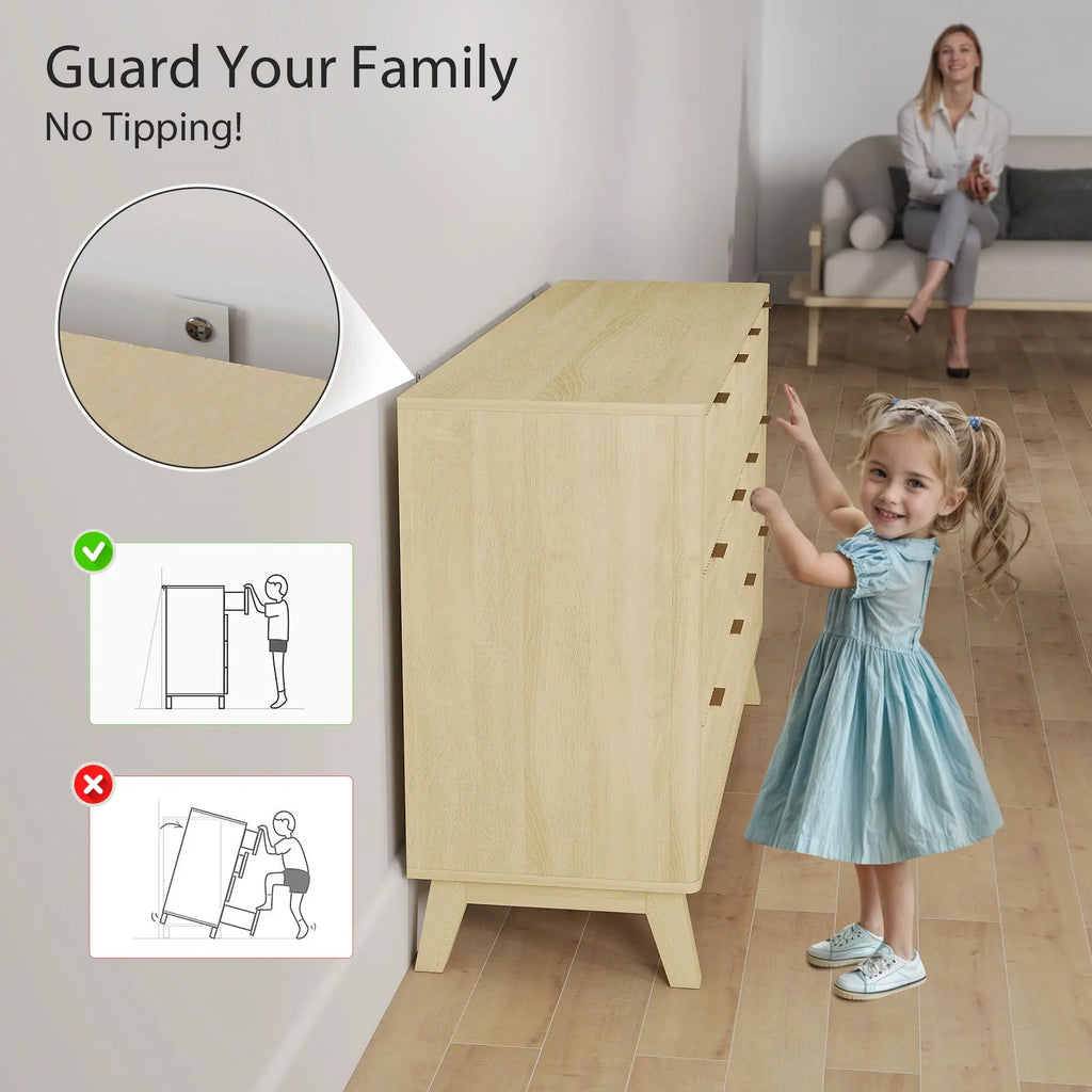 Natural Fluted Six-Drawer Dresser