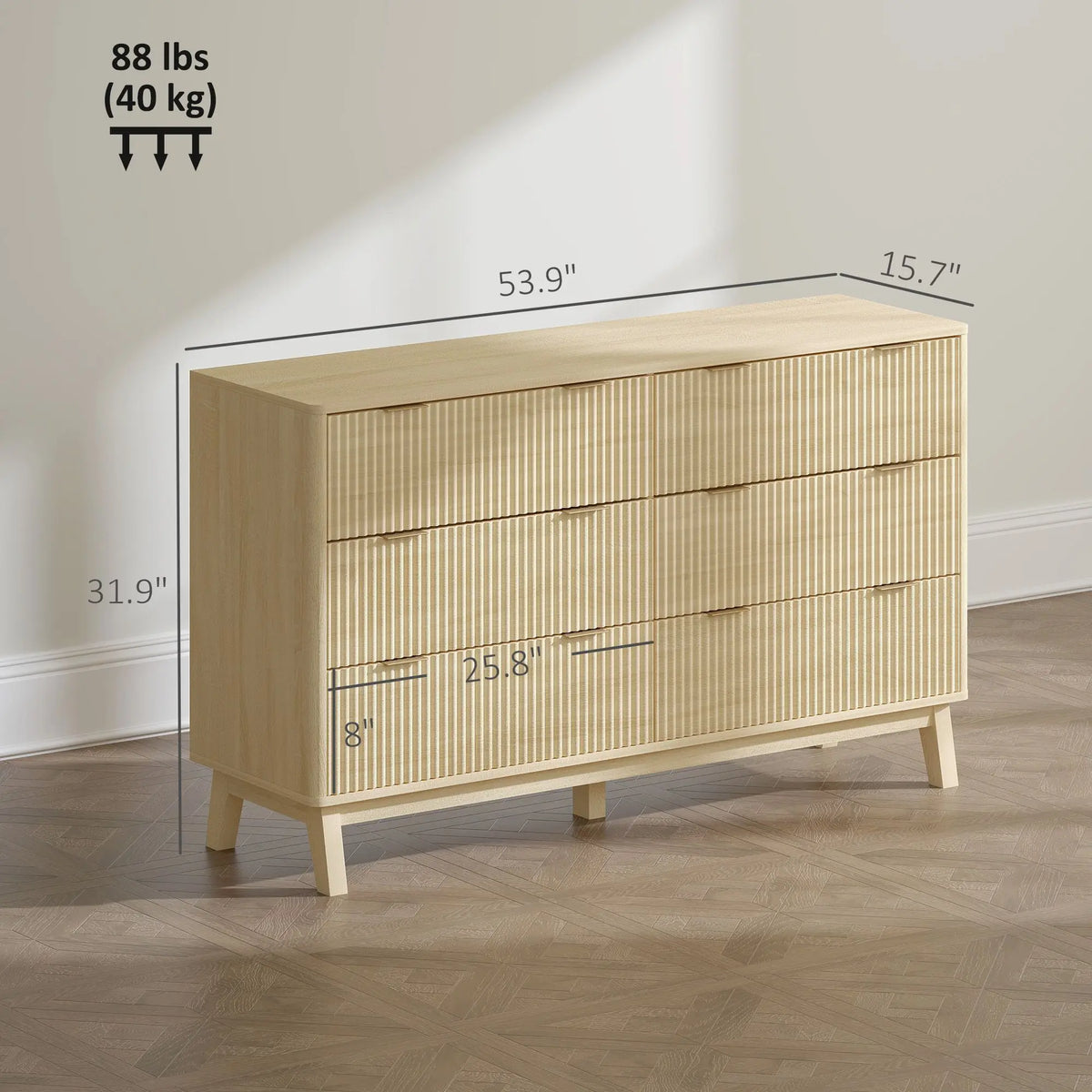 Natural Fluted Six-Drawer Dresser