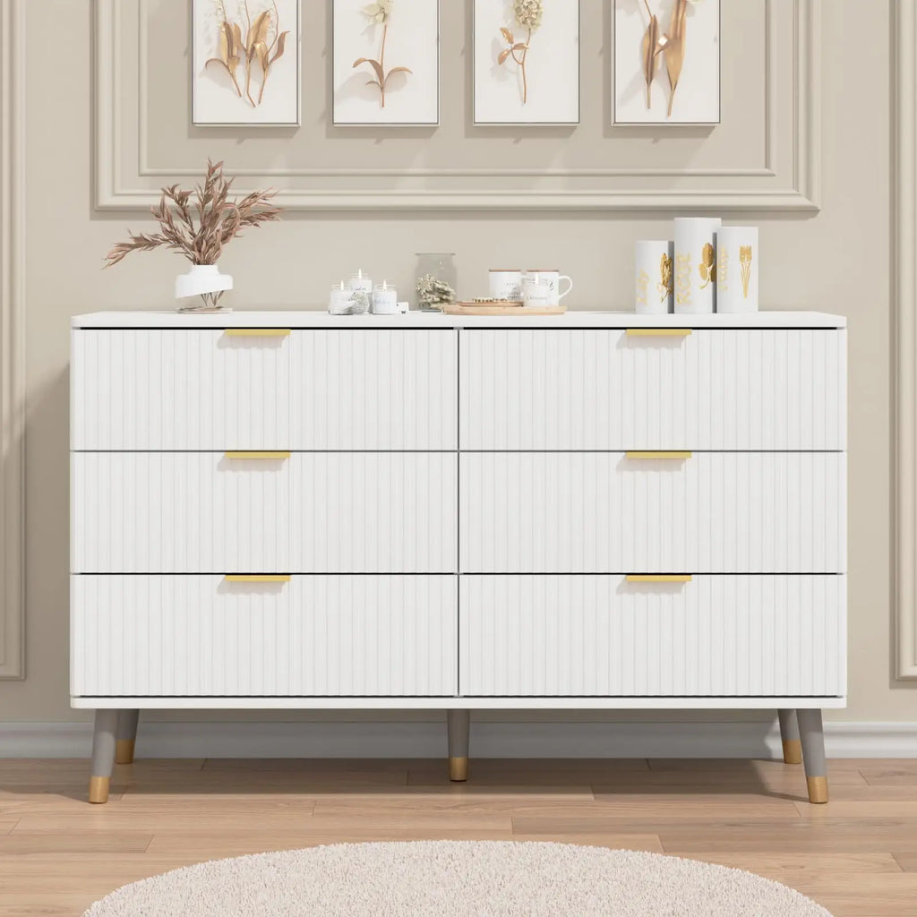 Tapered Leg Fluted Six-Drawer Dresser