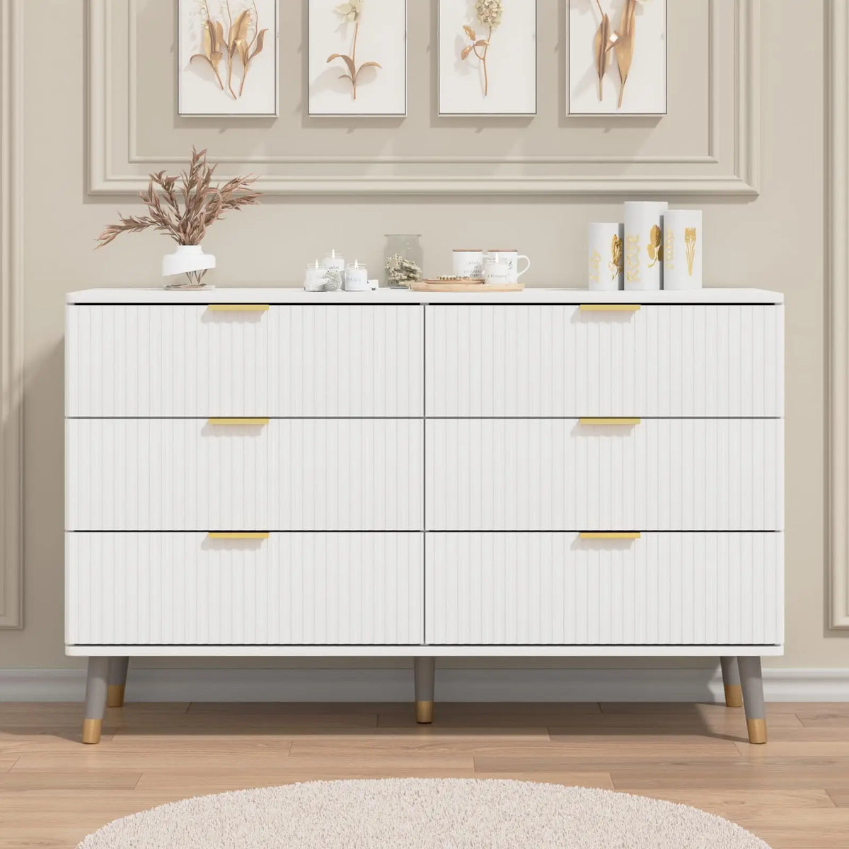 Tapered Leg Fluted Six-Drawer Dresser