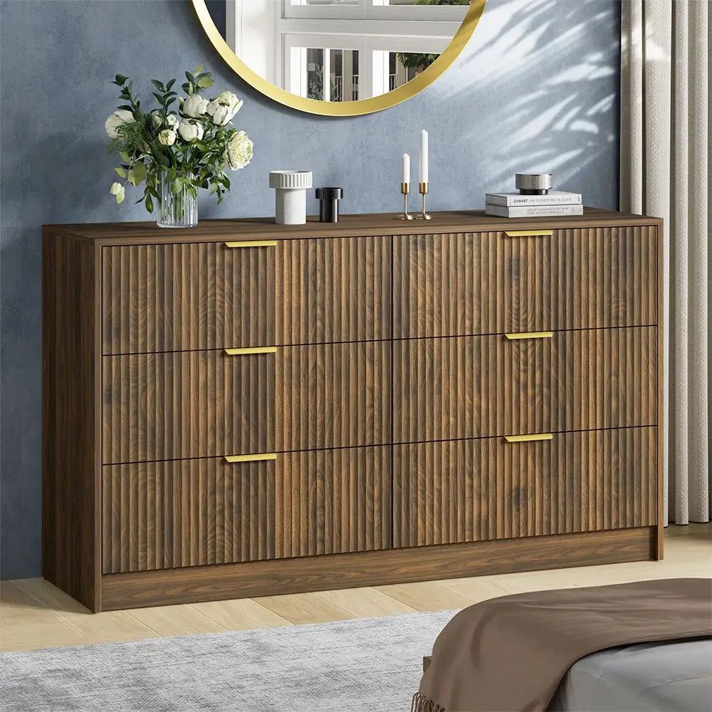 Plinth Fluted Six-Drawer Dresser