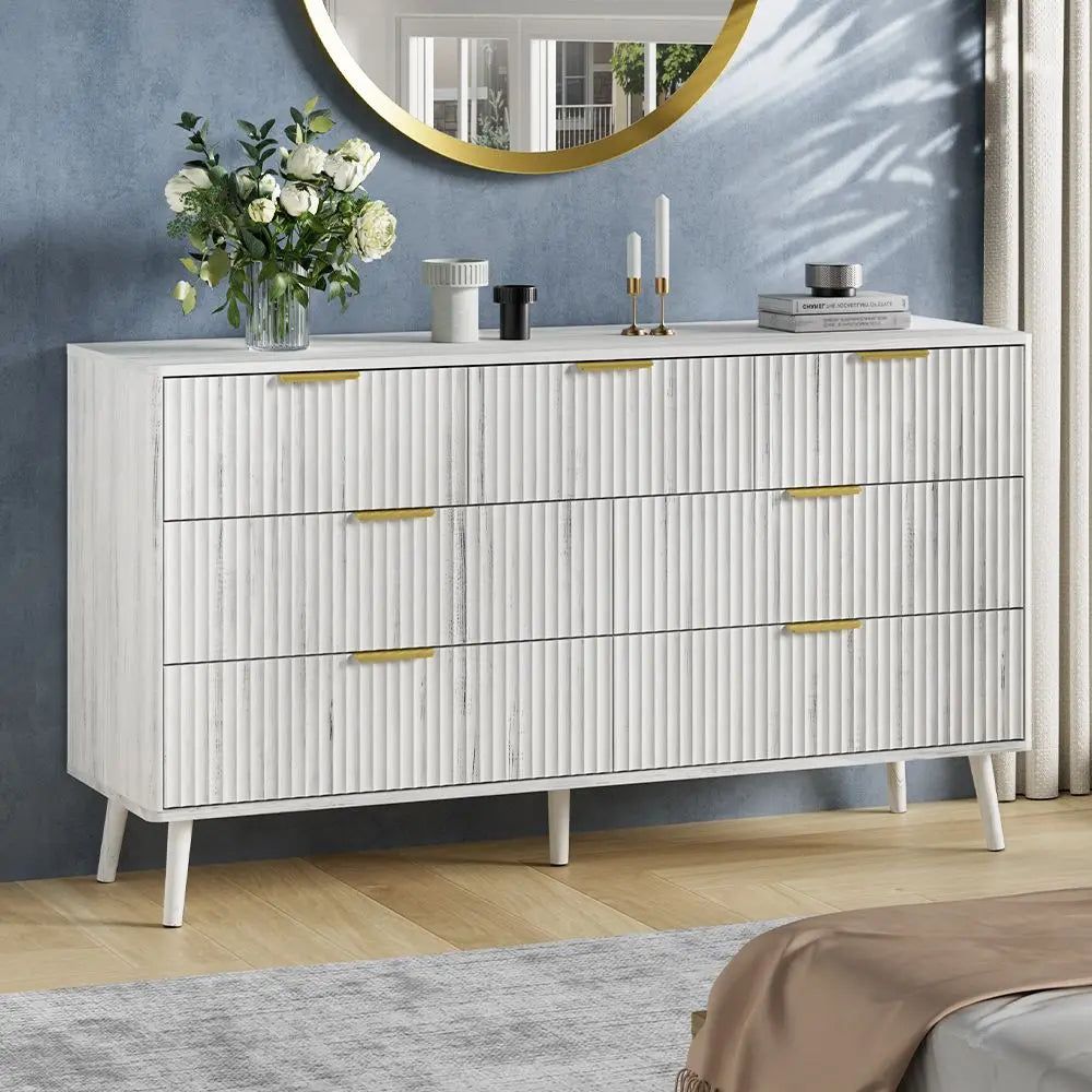 Tapered Leg Fluted Seven-Drawer Dresser