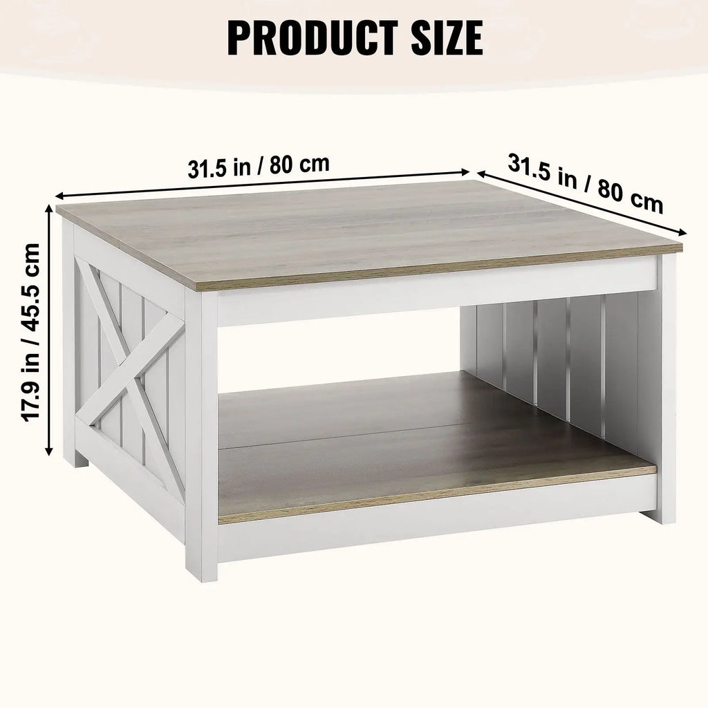 31.5\" Rustic Wooden Farmhouse Coffee Table with Open Storage Compartment Square Cocktail Side Table for Living Room