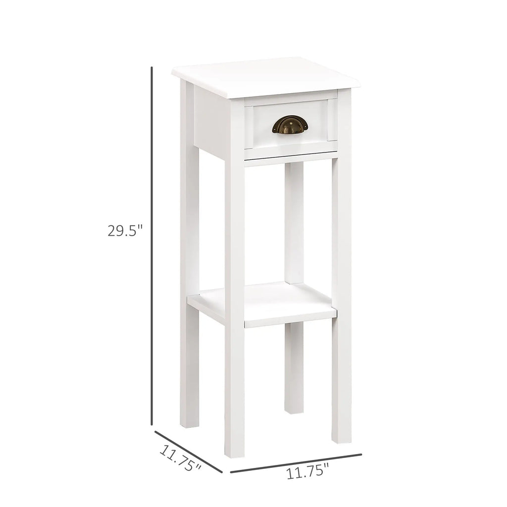 2-Tier White Console Tables Set of 2 2-Piece End Tables with Drawer and Shelf for Living Room and Hallway