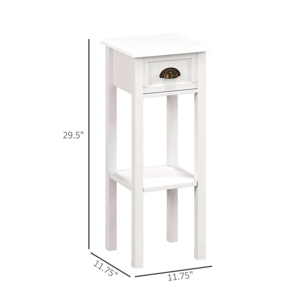 2-Tier White Console Tables Set of 2 2-Piece End Tables with Drawer and Shelf for Living Room and Hallway