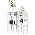 2-Tier White Console Tables Set of 2 2-Piece End Tables with Drawer and Shelf for Living Room and Hallway