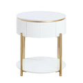 Daveigh White High Gloss Console Table with Gold Finish End Table
