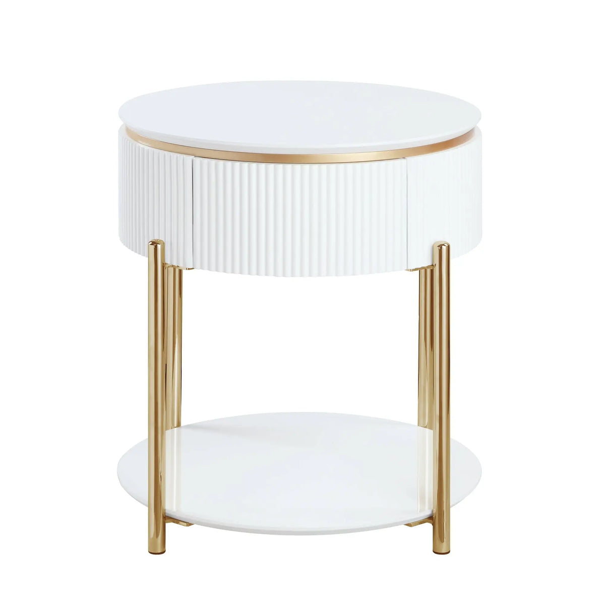 Daveigh White High Gloss Console Table with Gold Finish End Table