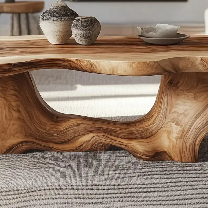 Organic Modern Coffee Table Sculptural Live Edge Wood Center Table Handmade Natural Wood Statement Table Japandi Wabi-Sabi Decor