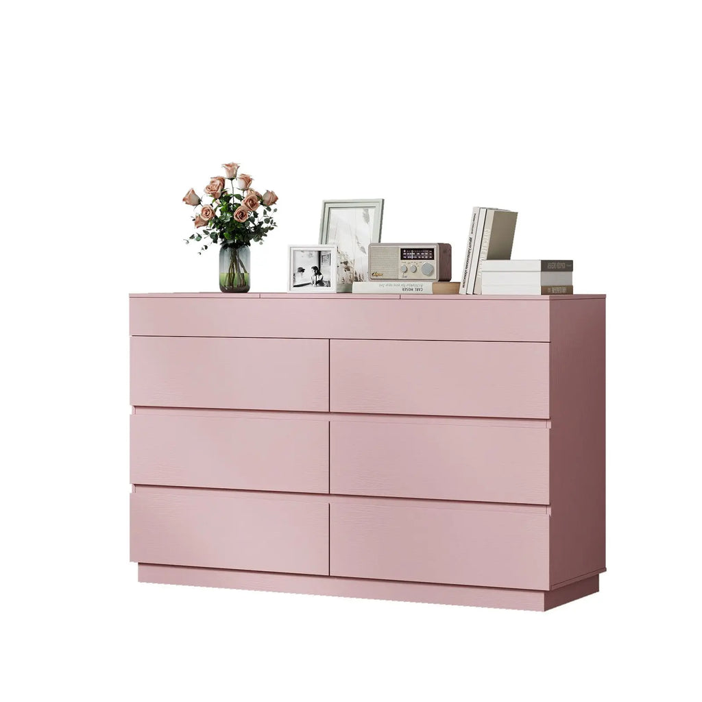 Blush Six-Drawer Dresser with Concealed Mirror