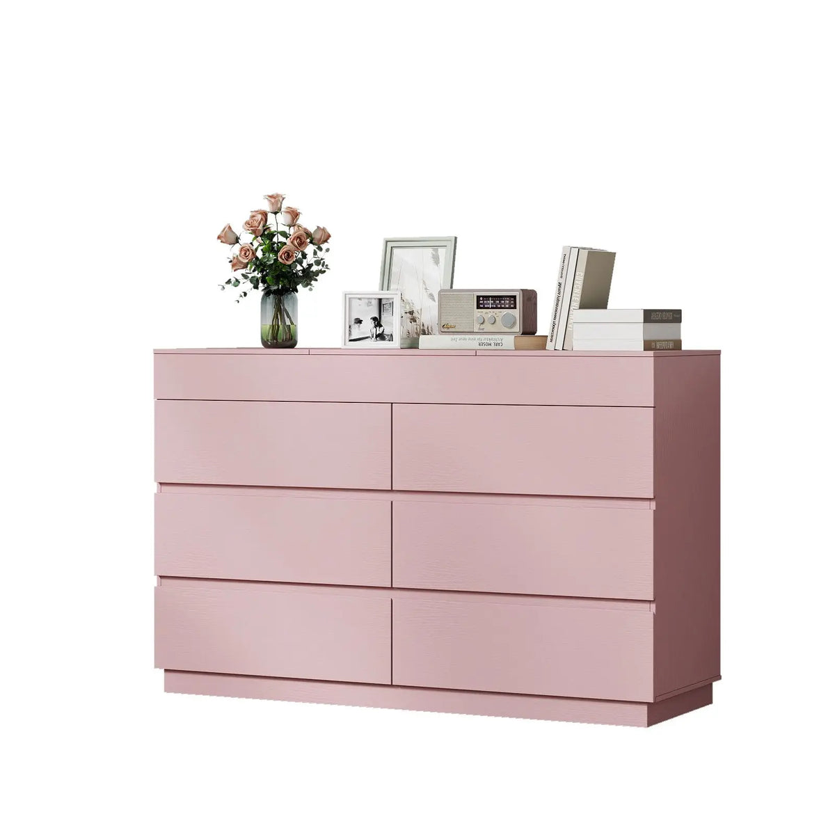 Blush Six-Drawer Dresser with Concealed Mirror