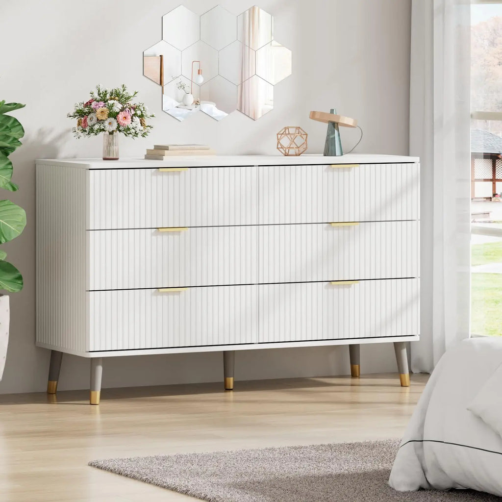 Tapered Leg Fluted Six-Drawer Dresser
