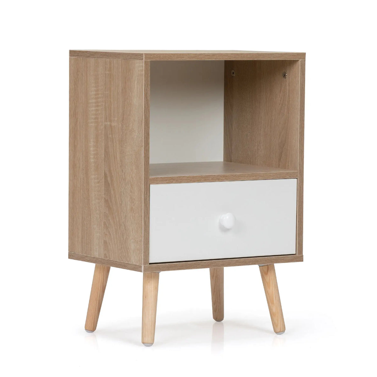 Mid-Century Modern Wood Nightstand Set of 2 Bed Sofa Side Table with Drawer Shelf for Living Room Bedroom or Office