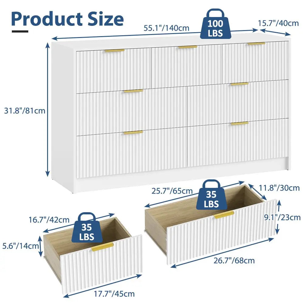 Plinth Fluted Seven-Drawer Dresser