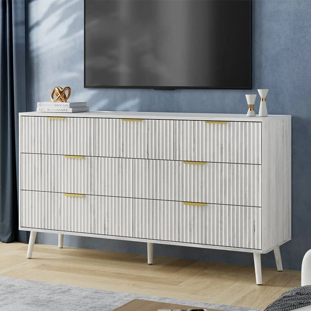 Tapered Leg Fluted Seven-Drawer Dresser