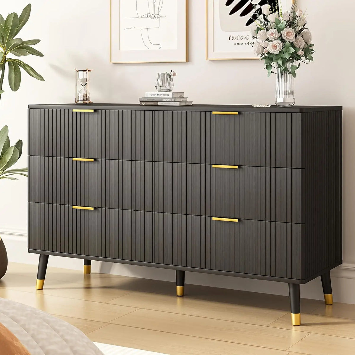 Tapered Leg Fluted Six-Drawer Dresser