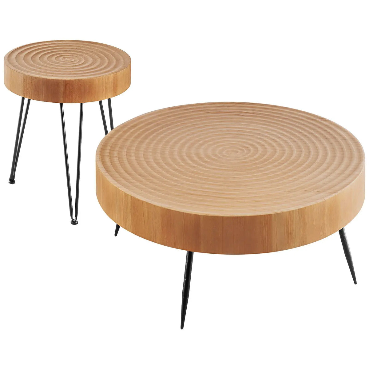 "Handmade Industrial Round Coffee Table Set of 2 31.3 in Easy Assembly Side & End Tables"