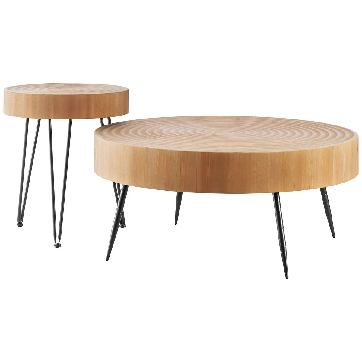 "Handmade Industrial Round Coffee Table Set of 2 31.3 in Easy Assembly Side & End Tables"