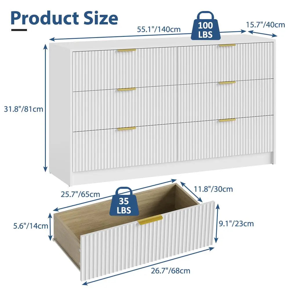 Plinth Fluted Six-Drawer Dresser