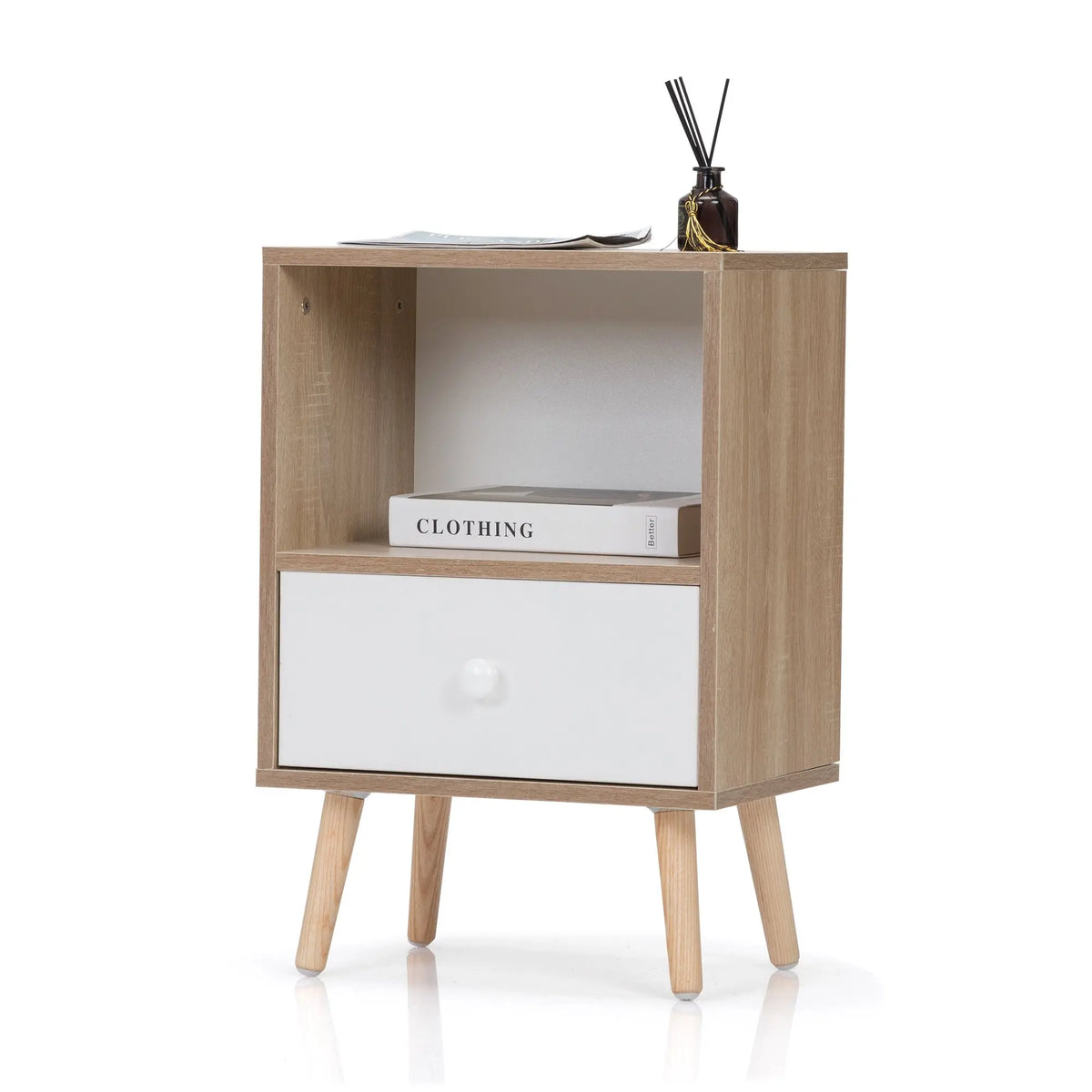 Mid-Century Modern Wood Nightstand Set of 2 Bed Sofa Side Table with Drawer Shelf for Living Room Bedroom or Office