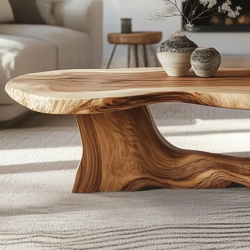 Organic Modern Coffee Table Sculptural Live Edge Wood Center Table Handmade Natural Wood Statement Table Japandi Wabi-Sabi Decor