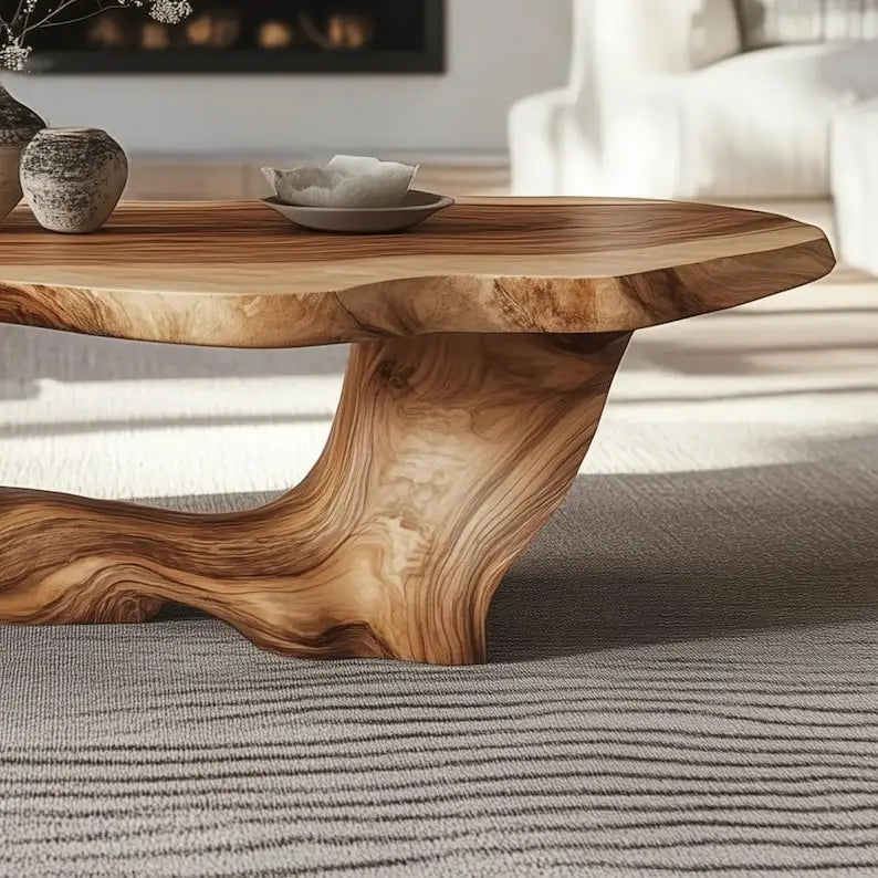 Organic Modern Coffee Table Sculptural Live Edge Wood Center Table Handmade Natural Wood Statement Table Japandi Wabi-Sabi Decor