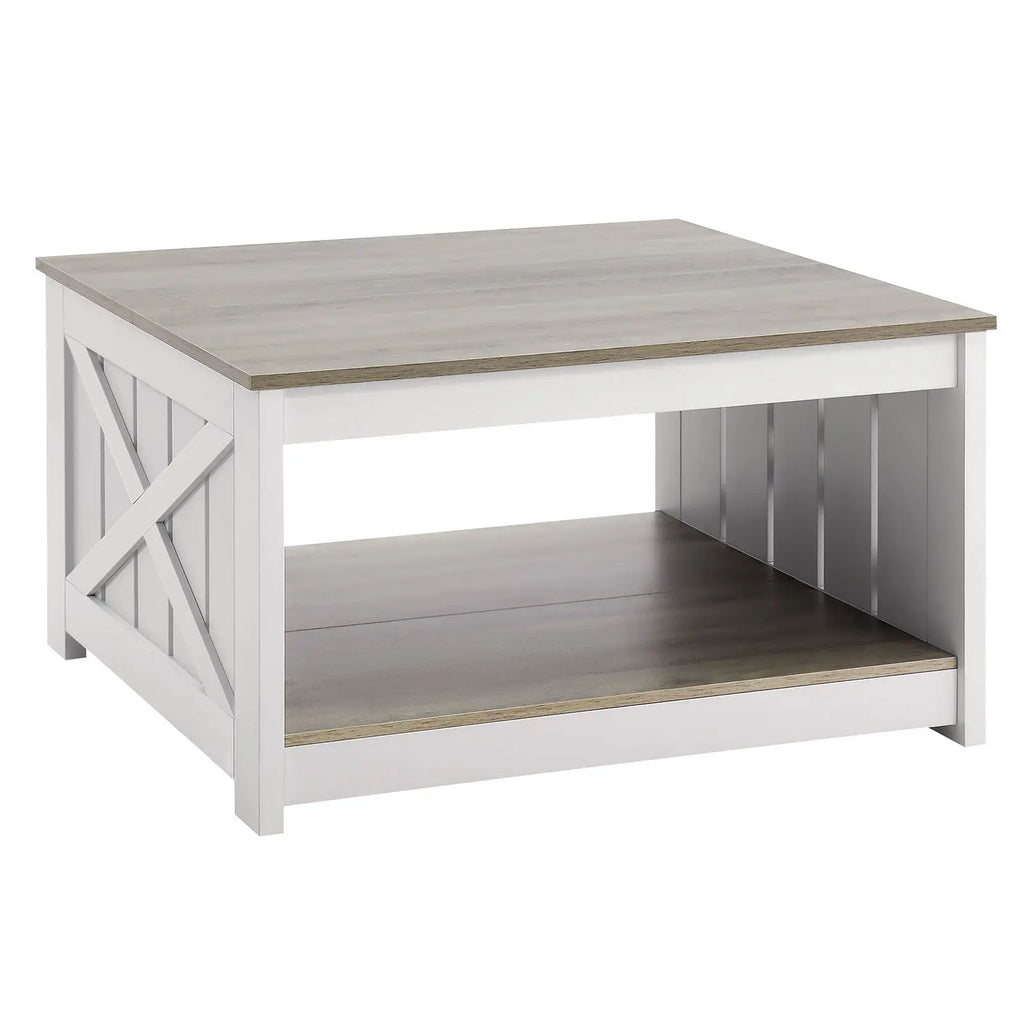 31.5\" Rustic Wooden Farmhouse Coffee Table with Open Storage Compartment Square Cocktail Side Table for Living Room