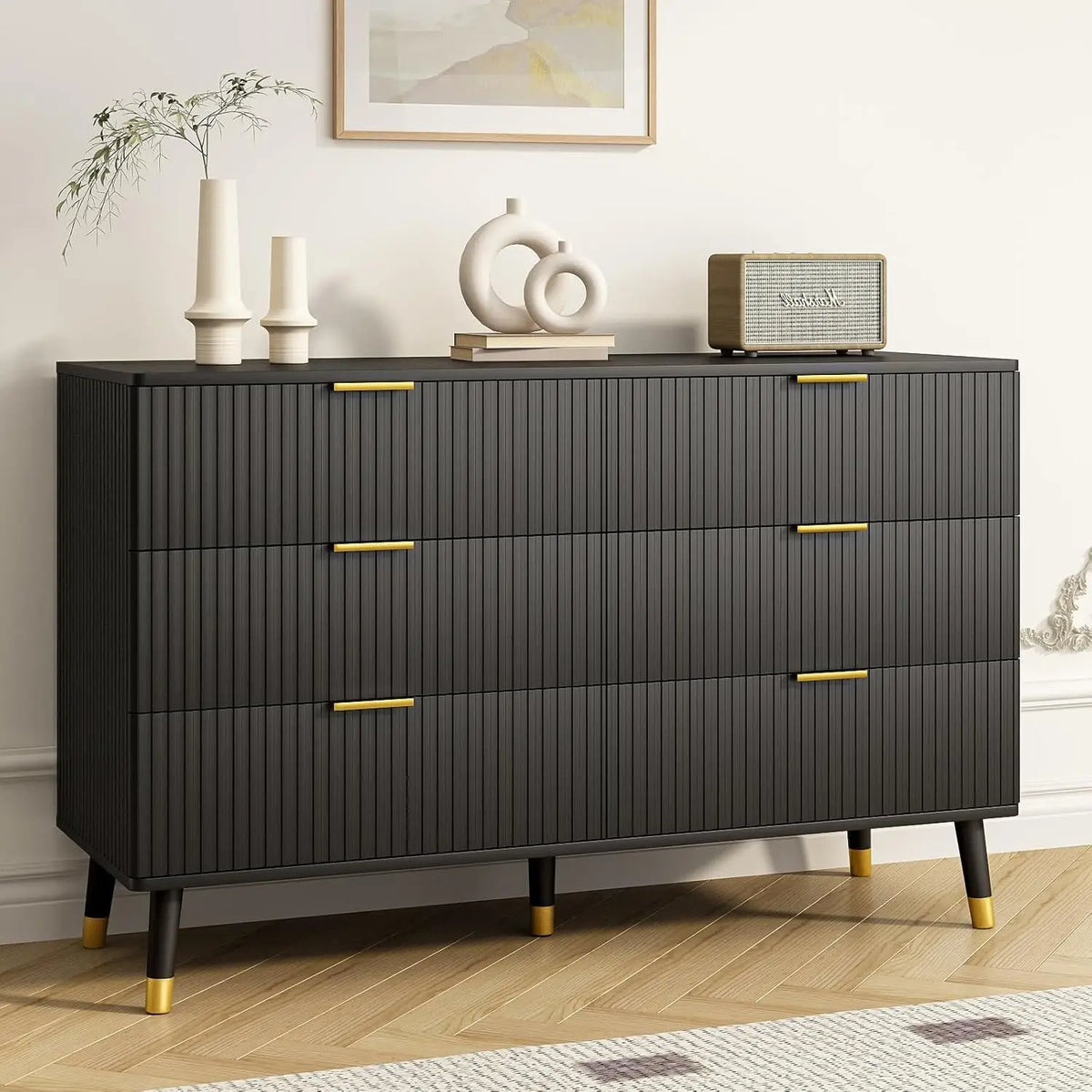 Tapered Leg Fluted Six-Drawer Dresser
