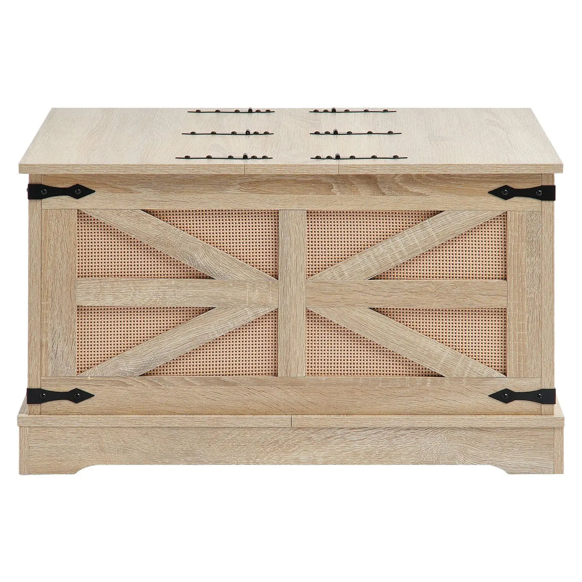 "Modern Boho Style 32 Inch Rattan Woven Wood Rectangle Coffee Table with MDF Top & Storage"