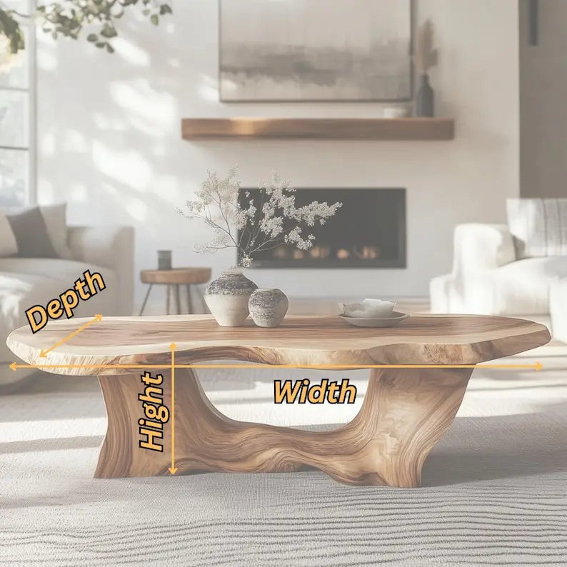 Organic Modern Coffee Table Sculptural Live Edge Wood Center Table Handmade Natural Wood Statement Table Japandi Wabi-Sabi Decor
