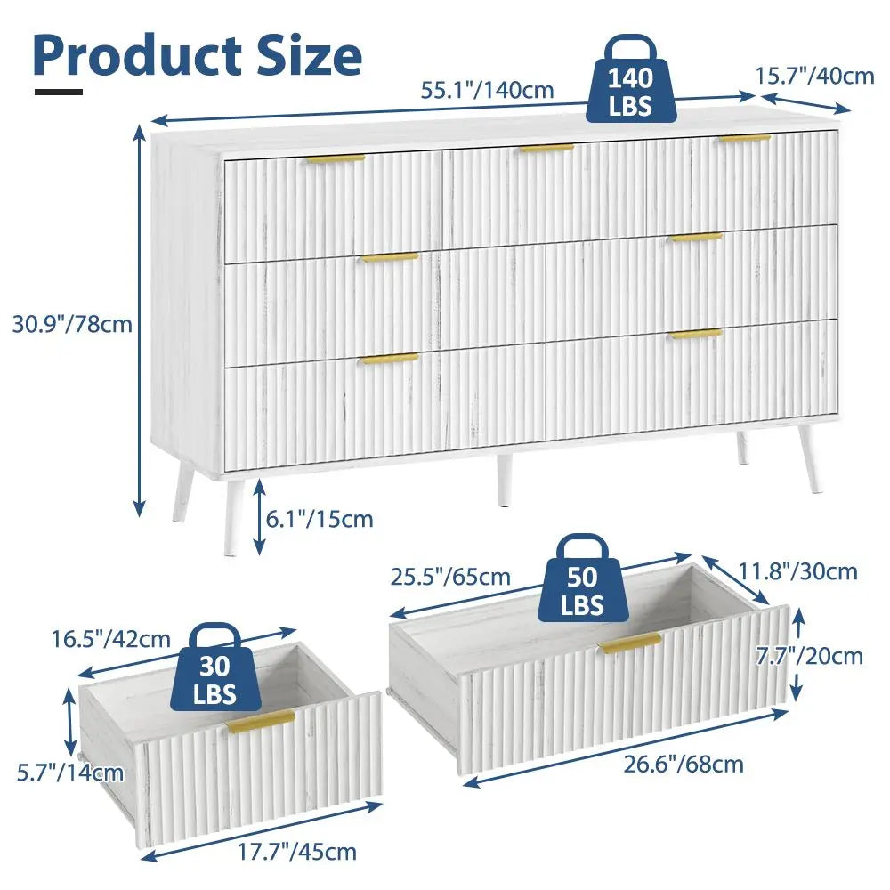 Tapered Leg Fluted Seven-Drawer Dresser