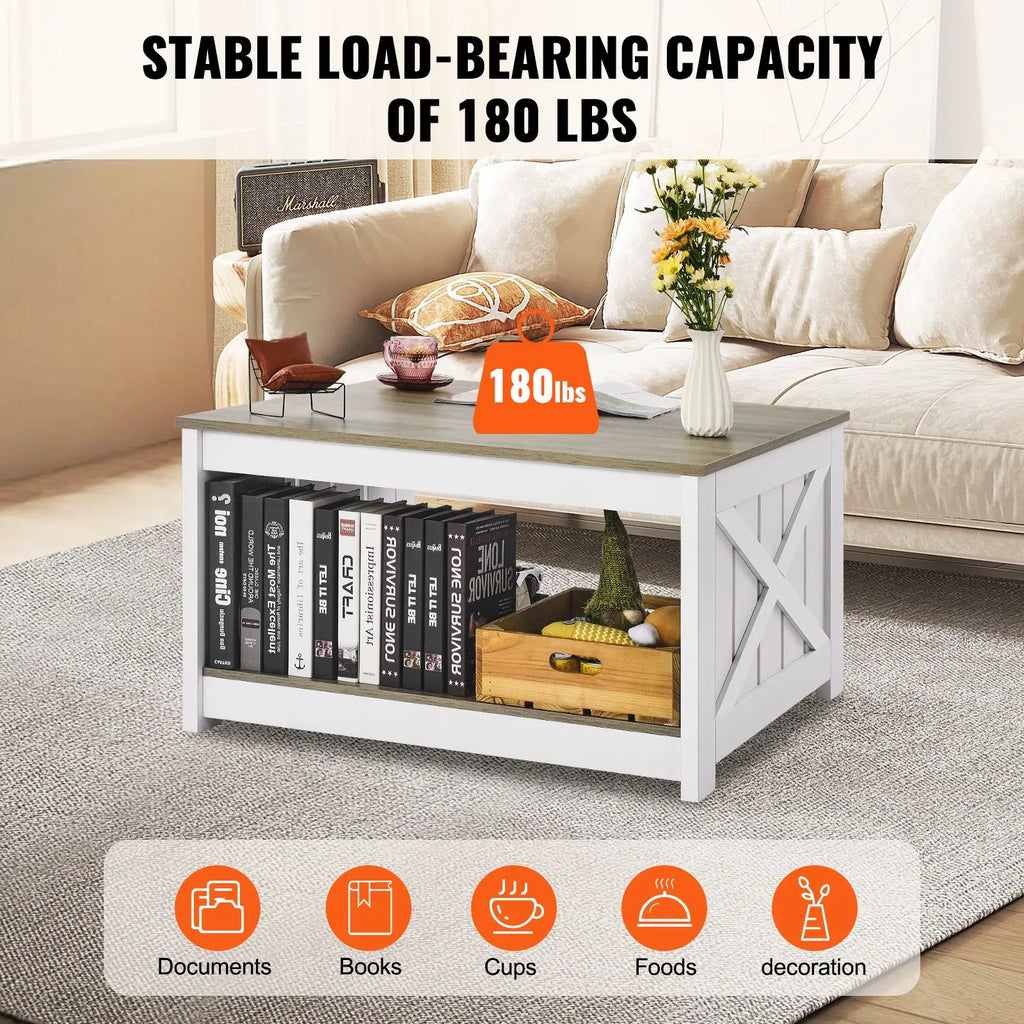 31.5\" Rustic Wooden Farmhouse Coffee Table with Open Storage Compartment Square Cocktail Side Table for Living Room