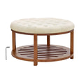 31.9 Inch Large Ottoman Coffee Table with Lift Top Tufted Solid Wood Shelf Storage and Linen Upholstered Footrest
