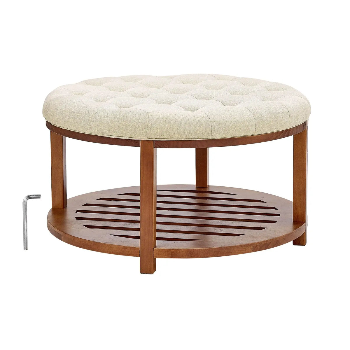 31.9 Inch Large Ottoman Coffee Table with Lift Top Tufted Solid Wood Shelf Storage and Linen Upholstered Footrest