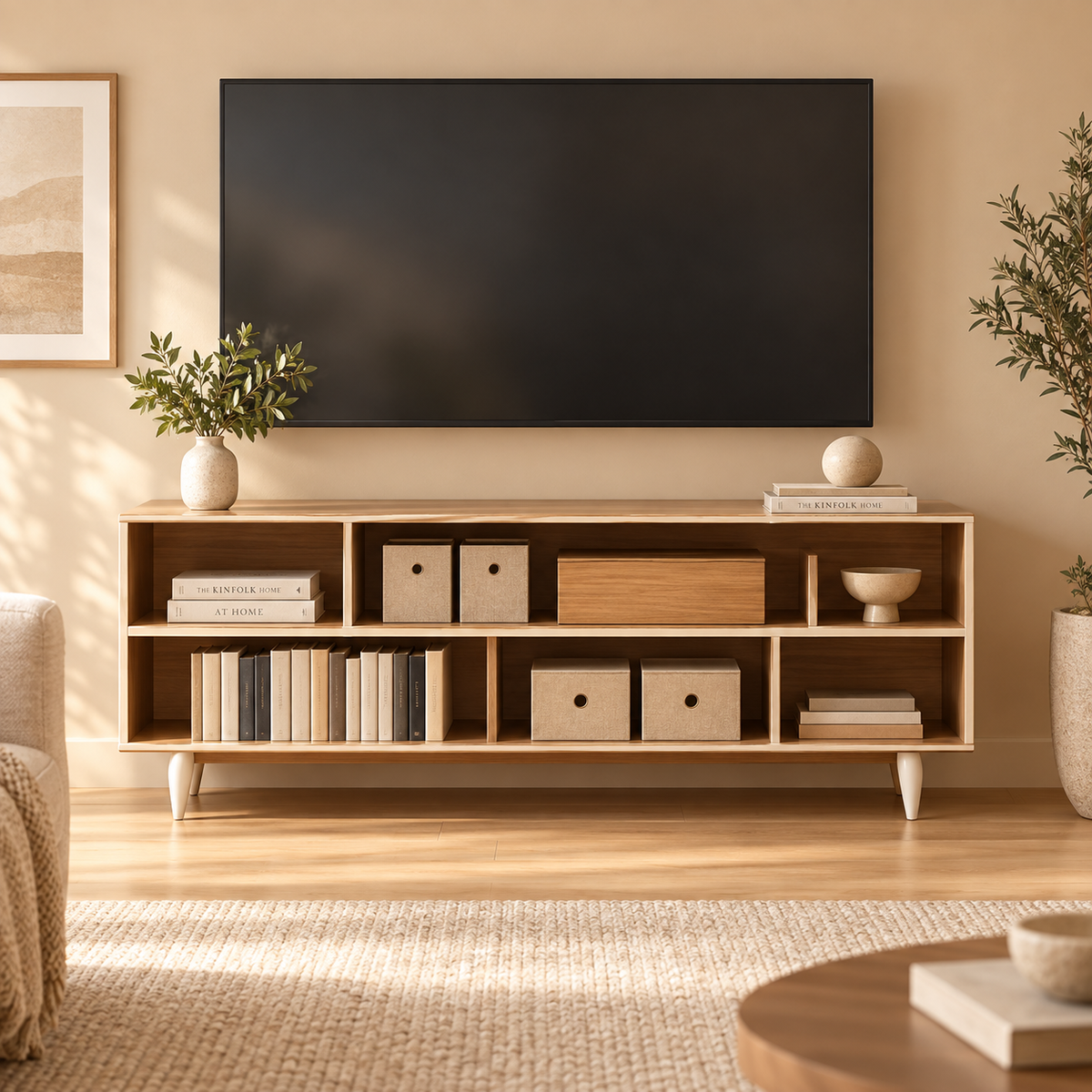 Walnut Open-Shelf TV Console