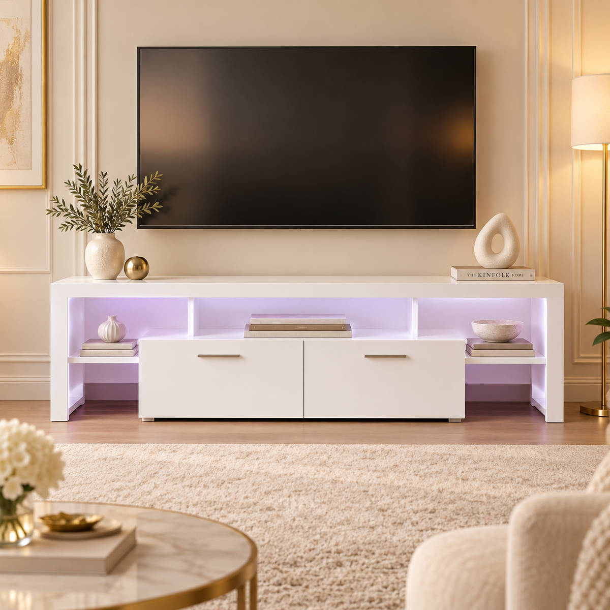 White LED TV Console