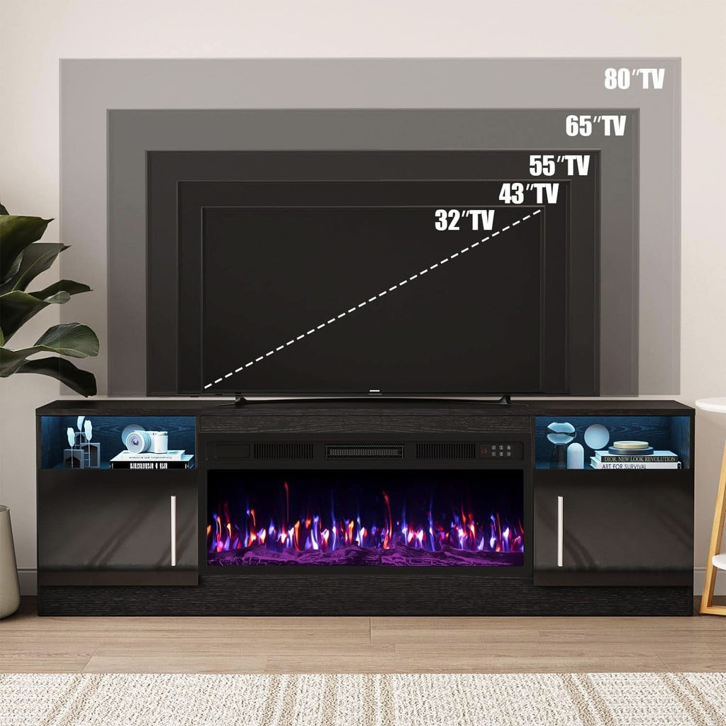 Black LED Fireplace TV Console