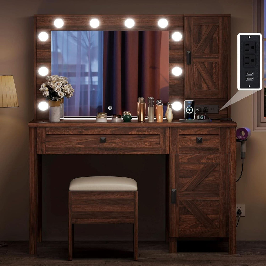 Colette Rustic Brown Illuminated Vanity Desk