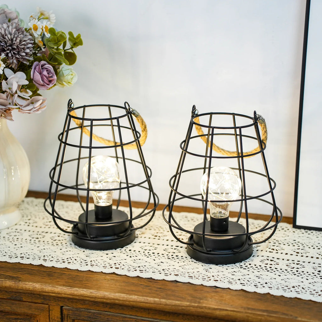 Cage Lantern Accent Lamps — Set of 2
