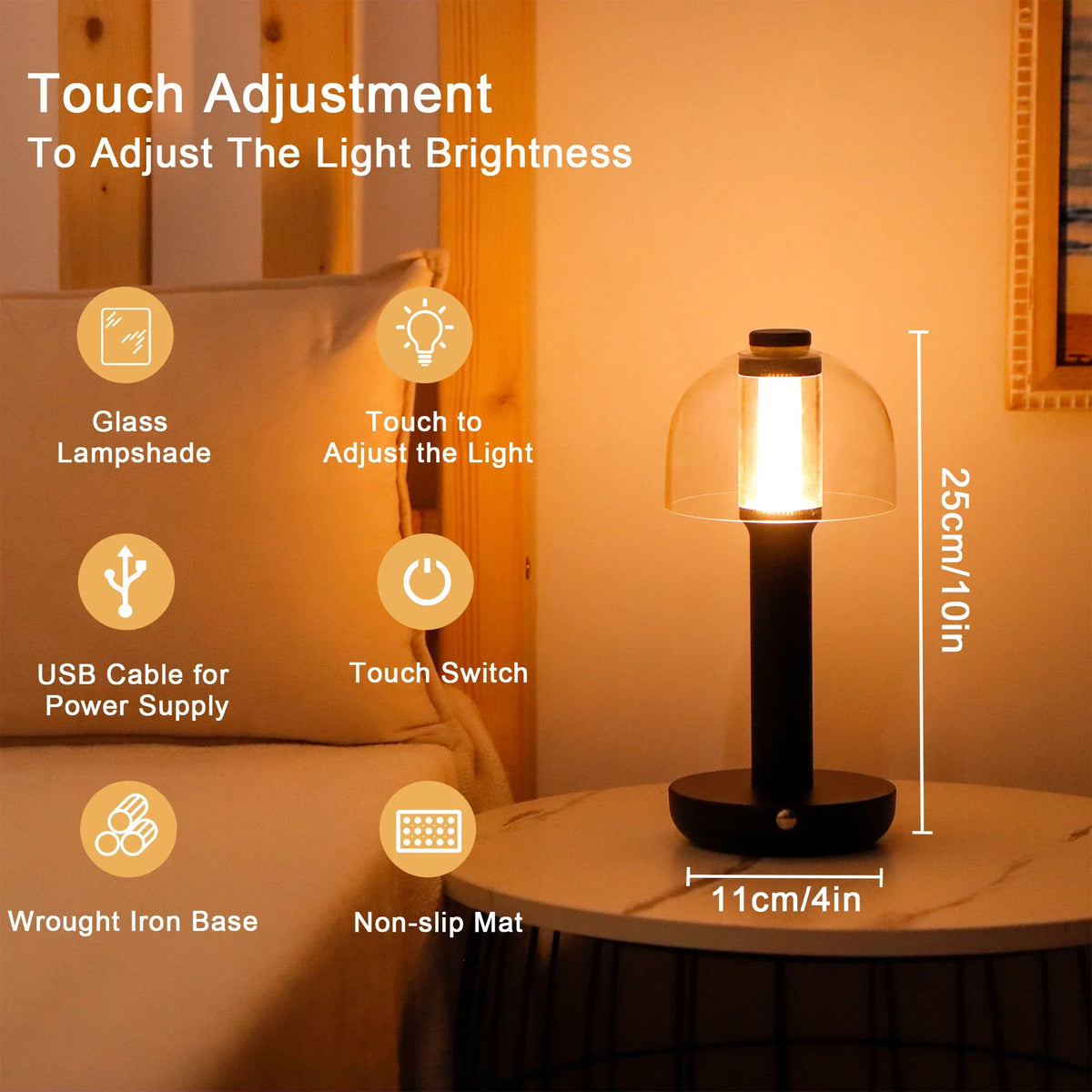 Glass Dome Touch Table Lamp