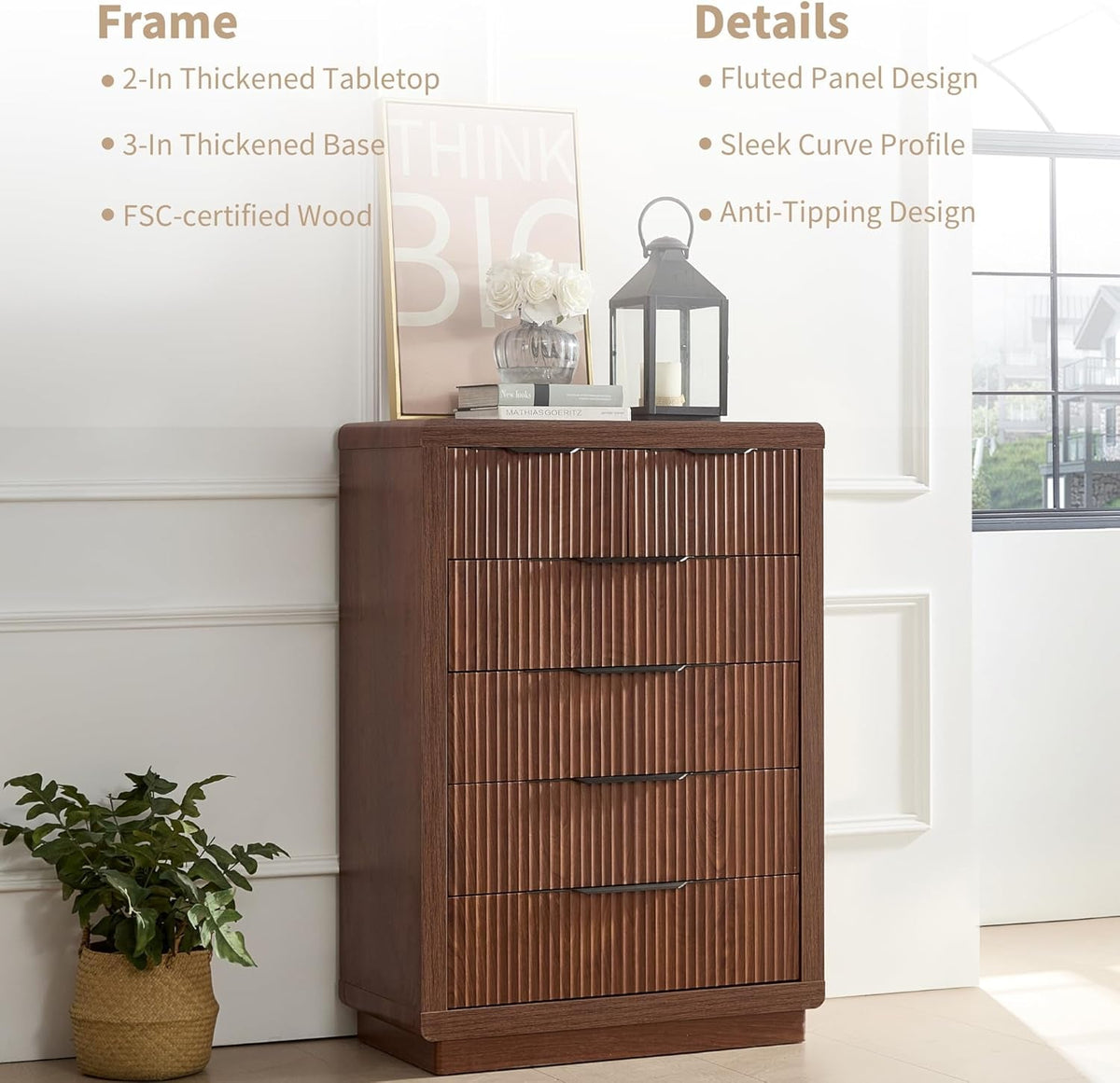Curved Fluted Six-Drawer Chest