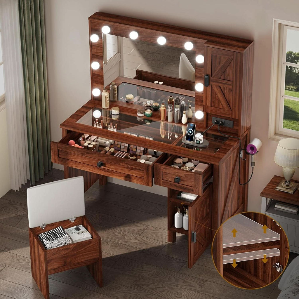 Colette Rustic Brown Illuminated Vanity Desk