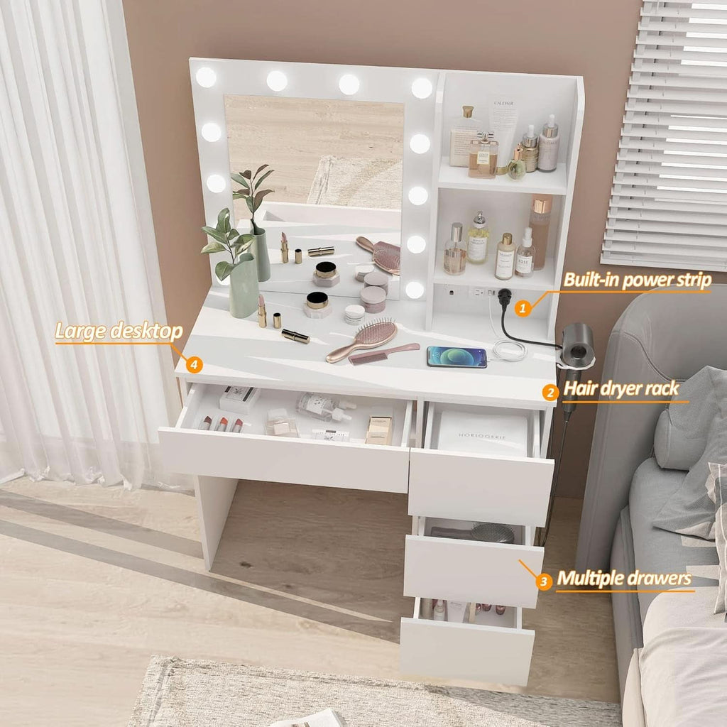 Marielle Vanity Desk with Pearl Handles
