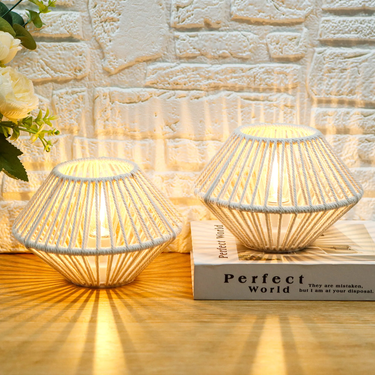 Woven Cotton Accent Lamps — Set of 2